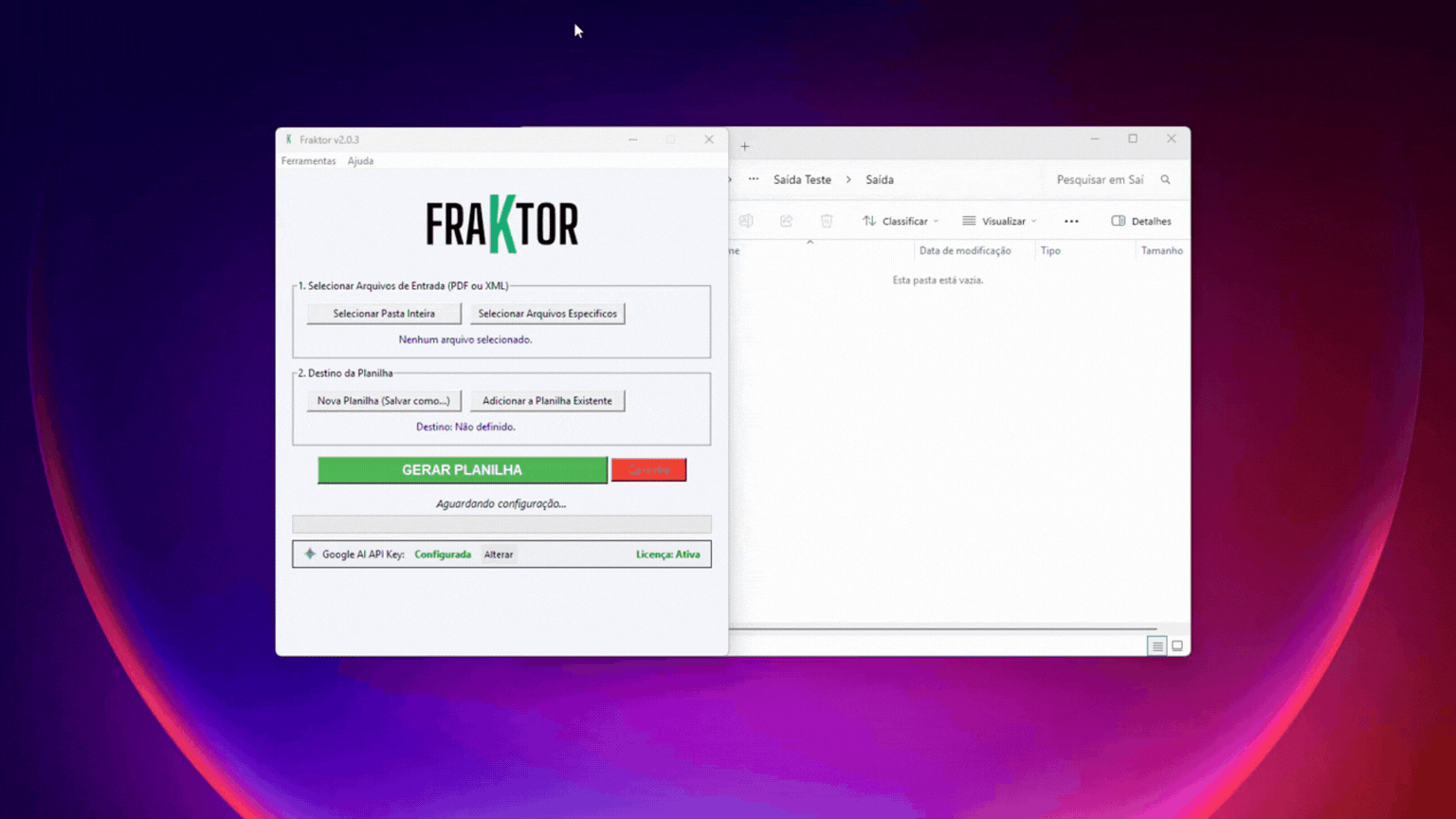 Demonstração do Fraktor extraindo dados de notas fiscais para Excel